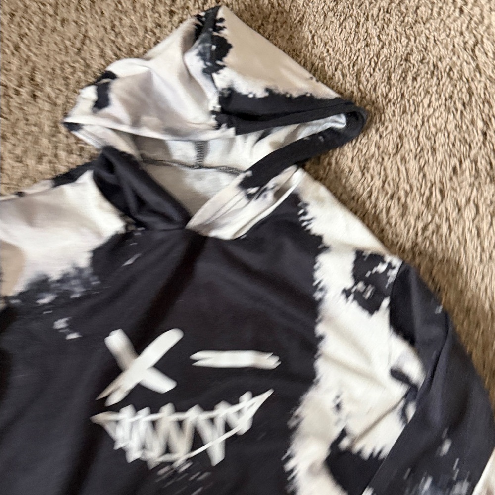 Kids Black and White tie dye splash Graphic Hoodie - Picture 3 of 5